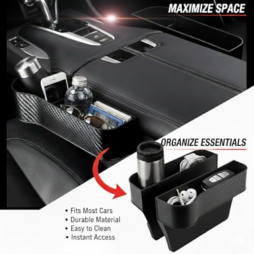 Jimikay Car Seat Gap Filler Organizer 2 Pack, Multifunctional Auto Console Side Storage Box with Cup Holders & Phone Holder, Premium PU Leather Car Front Seat Organizer for Drinks, Sunglasses, Keys - Image 4
