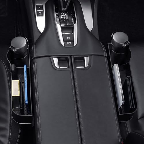 Jimikay Car Seat Gap Filler Organizer 2 Pack, Multifunctional Auto Console Side Storage Box with Cup Holders & Phone Holder, Premium PU Leather Car Front Seat Organizer for Drinks, Sunglasses, Keys - Image 5