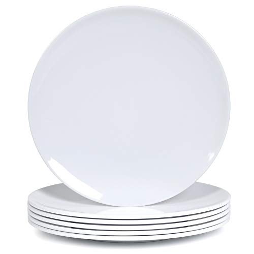 Webbylee Melamine Dinner Plates - 6pcs 10inch Dinnerware Dishes Set for Indoor and Outdoor Use, Break-resistant, White - Image 1