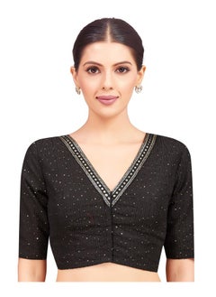 Studio Shringaar Studio Shringaar Women's Readymade Polyester Elbow Length Sleeves Saree Blouse with Mirror Work (Black, 36)  - Image 1