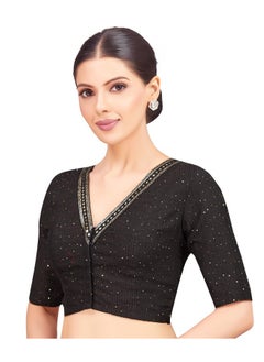 Studio Shringaar Studio Shringaar Women's Readymade Polyester Elbow Length Sleeves Saree Blouse with Mirror Work (Black, 36)  - Image 3