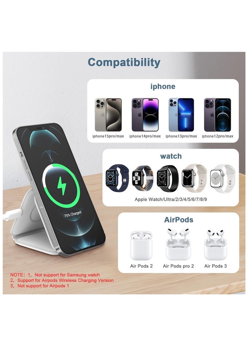 3 in 1 Wireless Charging Station for Apple Multple Devices - Foldable Magnetic Wireless Charger Dock -Travel 15W Charging Pad for iPhone 16 15 14 13 12 Pro/Pro Max/Plus/Watch  Airpods All Series  - Image 4