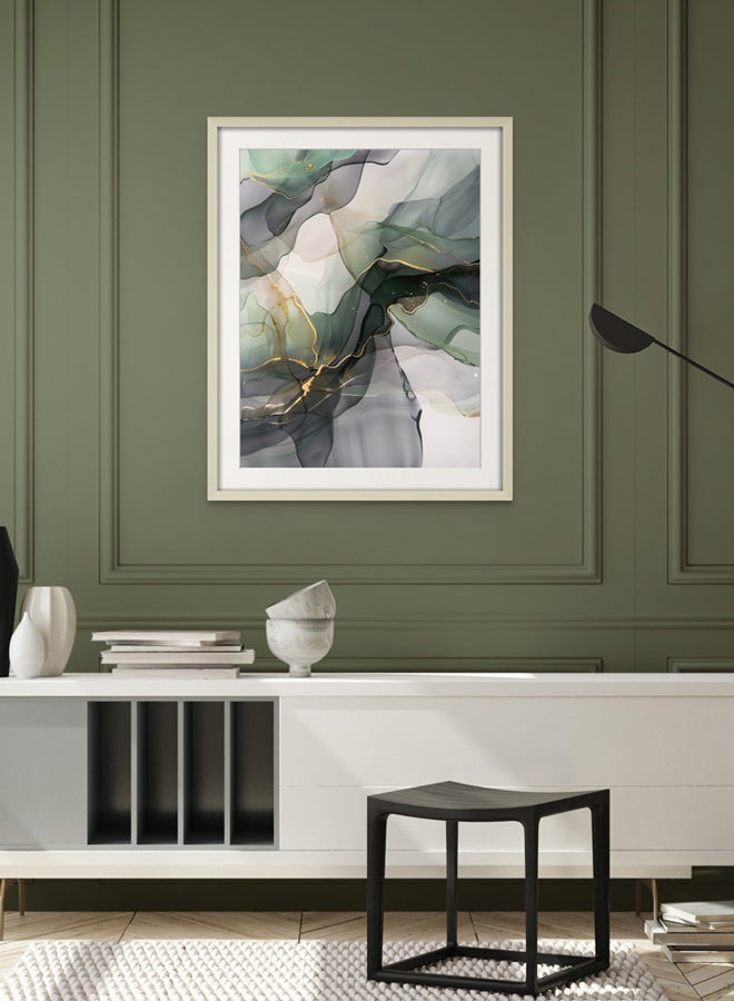 Art Decor Art Decor Dark Green and Grey Water Color Ink Style Abstract Art with Gold Accents Wall Art with Matboard Framed Fine Art Wall Décor for Living Room Bedroom Dining Room Office Gifting - Image 1