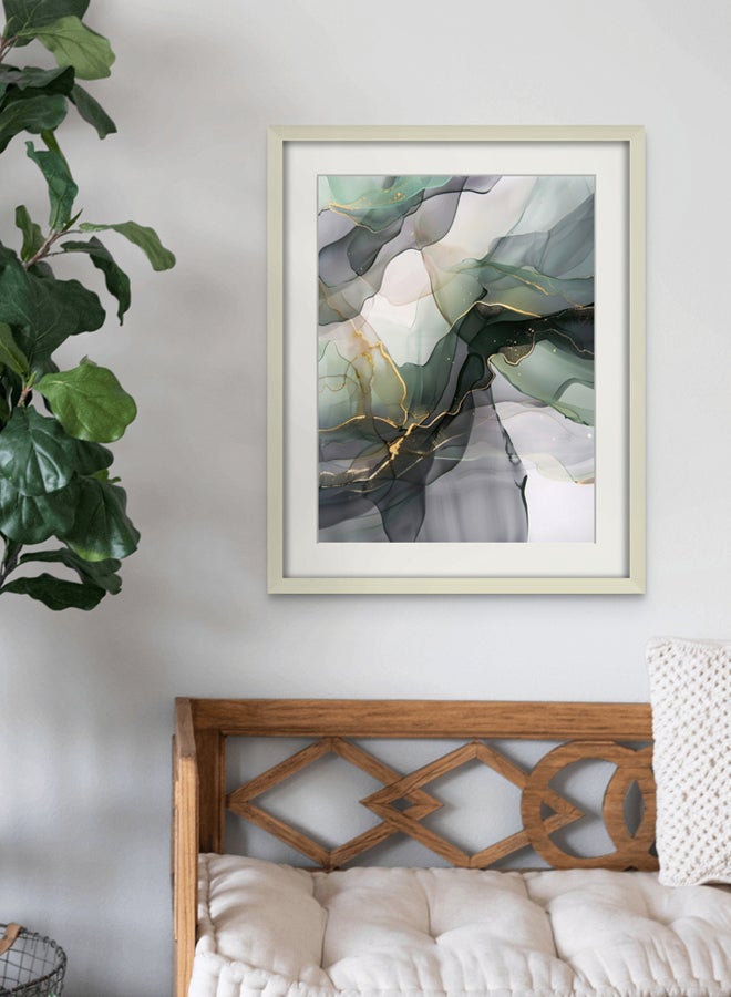 Art Decor Art Decor Dark Green and Grey Water Color Ink Style Abstract Art with Gold Accents Wall Art with Matboard Framed Fine Art Wall Décor for Living Room Bedroom Dining Room Office Gifting - Image 2