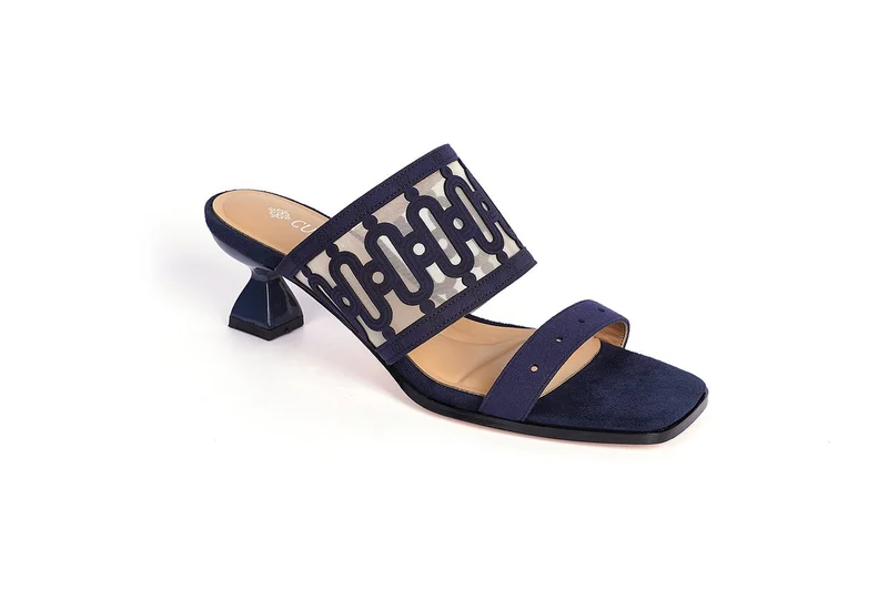 Cuple Embroidered Mesh Dual Strap Mule Heel