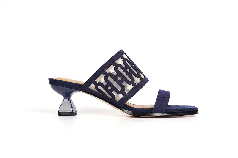 Cuple Embroidered Mesh Dual Strap Mule Heel