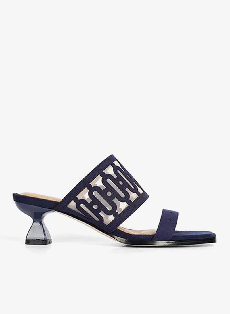 كابلي حذاء ميول بكعب هندسي وتطريز شبكي مزدوج