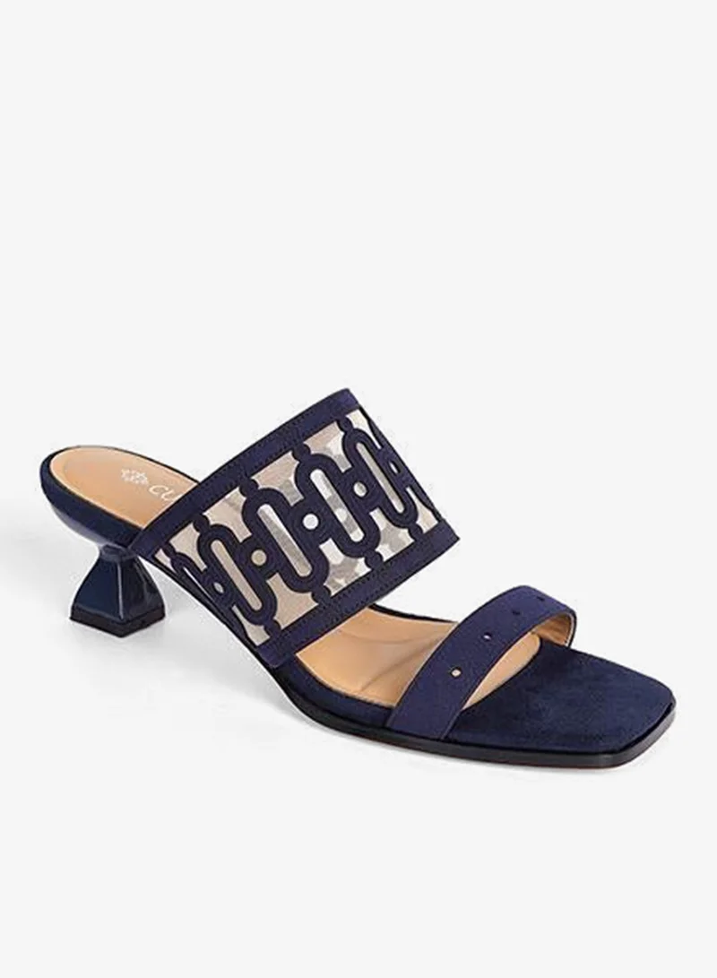 Cuple Embroidered Mesh Dual Strap Mule Heel