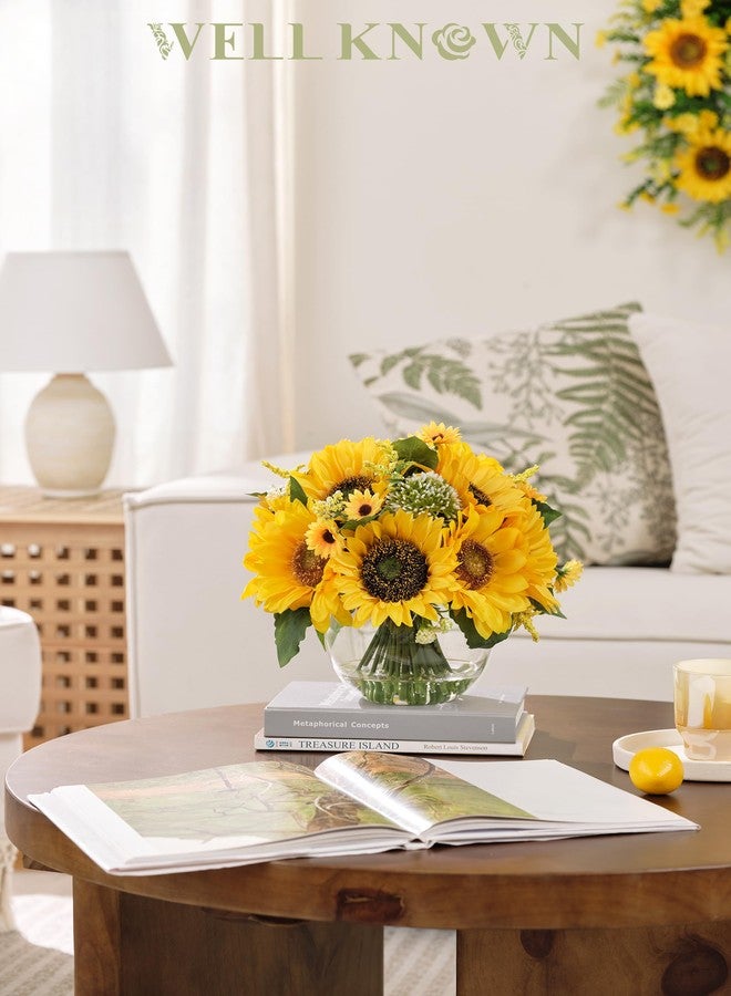 WELL KNOWN Sunflower Decor Arrangement as Table Centerpieces, Artificial Flowers in Vase for Home Decor Yellow Sunflower Centerpieces for Dinning Tea Coffee Table and Kitchen Decor & Gift - Image 2