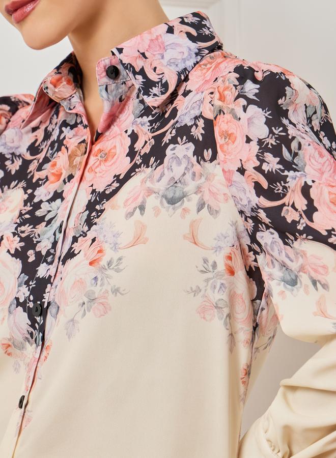 Styli Women Off White Floral Print Buttoned Shirt - Image 4