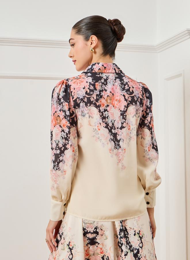 Styli Women Off White Floral Print Buttoned Shirt - Image 5