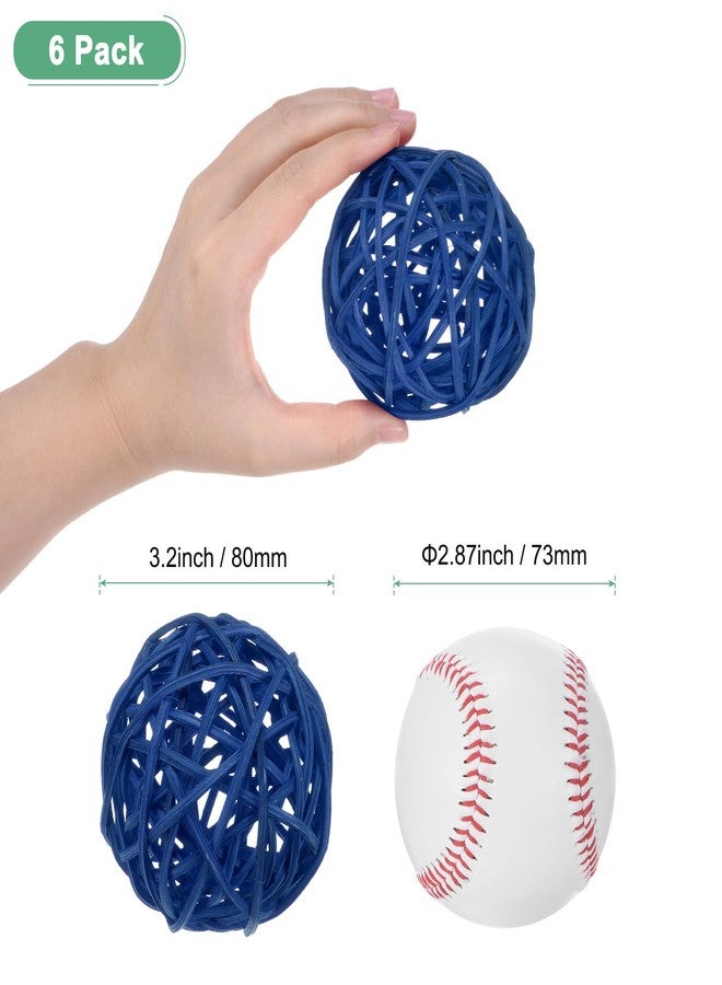 M METERXITY 6-Pack Wicker Rattan Balls 80mm/3.2 Inch Decorative Rattan Balls Orbs Vase Fillers Bowl Fillers for Christmas/Weddings/Thanksgiving/DIY Crafts/Home Decor [Blue] - Image 2