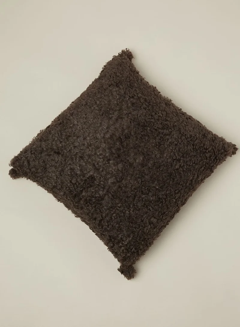 Noire Edit Brown Fleece Pom Pom Cushion With Insert 45X45Cm