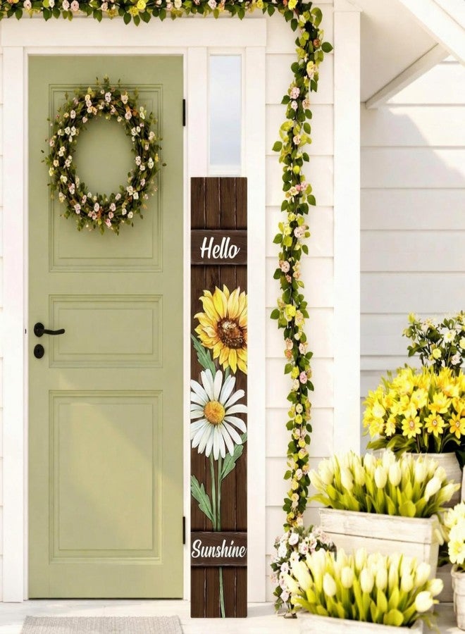 Threehoney Wooden Welcome Porch Sign 47" Spring Front Door Decor with Sunflower Daisy Rustic Vertical Standing Farmhouse Sign Gift Accents for Spring Holiday Home Outdoor Yard Patio Entryway - Image 1