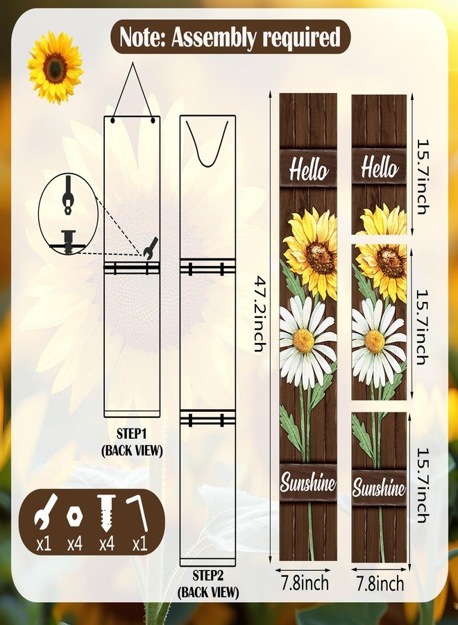 Threehoney Wooden Welcome Porch Sign 47" Spring Front Door Decor with Sunflower Daisy Rustic Vertical Standing Farmhouse Sign Gift Accents for Spring Holiday Home Outdoor Yard Patio Entryway - Image 3