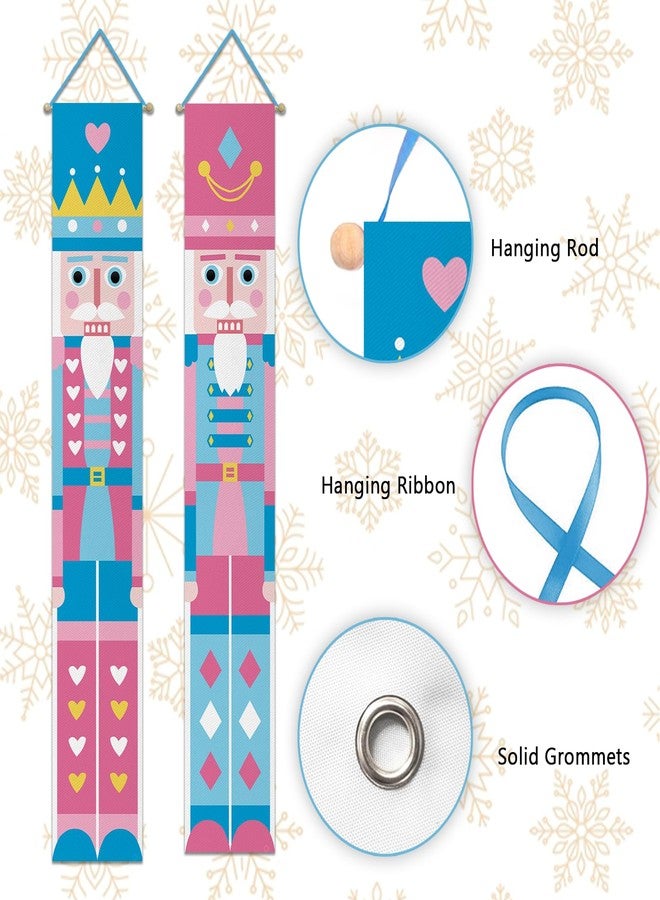Bolisom Christmas Nutcracker Porch Banner Sign, Blue Pink Xmas Cute Front Door Decorative Hanging Welcome Banners Flag, Winter Holiday Decoration Home Outdoor Decor - Image 3