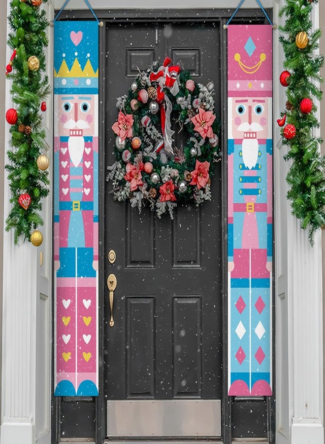 Bolisom Christmas Nutcracker Porch Banner Sign, Blue Pink Xmas Cute Front Door Decorative Hanging Welcome Banners Flag, Winter Holiday Decoration Home Outdoor Decor - Image 5