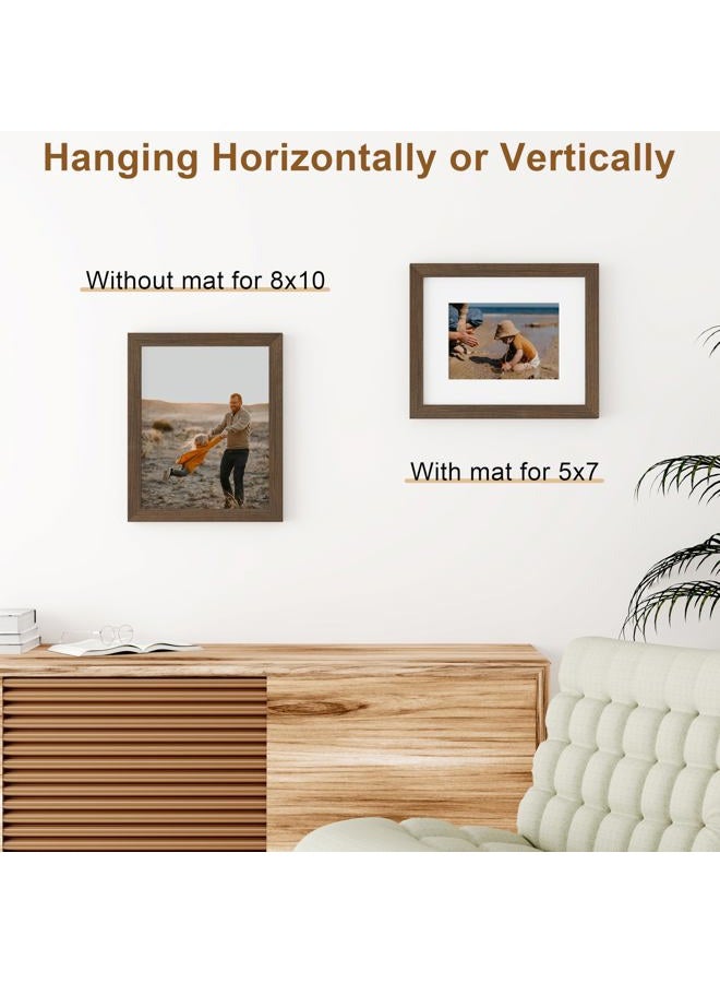 Vittanly 8x10 Picture Frame - Solid Wood Frame with Shatterproof Plexiglass, Includes 5x7 Mat, Wall Hanging or Tabletop Display for Photos, Art, Home & Office Decor (Brown, 1 Pack) - Image 5
