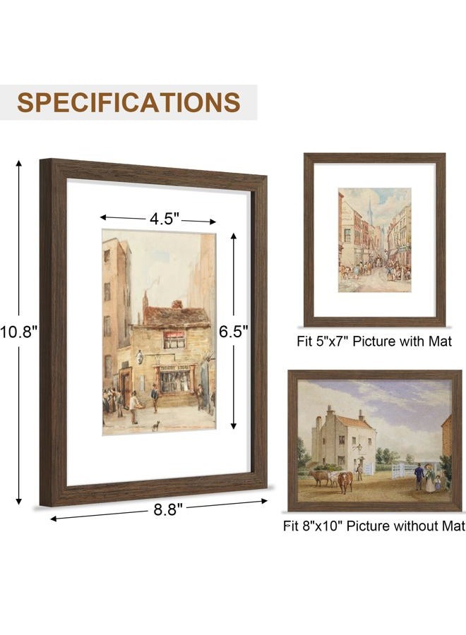 Vittanly 8x10 Picture Frame - Solid Wood Frame with Shatterproof Plexiglass, Includes 5x7 Mat, Wall Hanging or Tabletop Display for Photos, Art, Home & Office Decor (Brown, 1 Pack) - Image 2