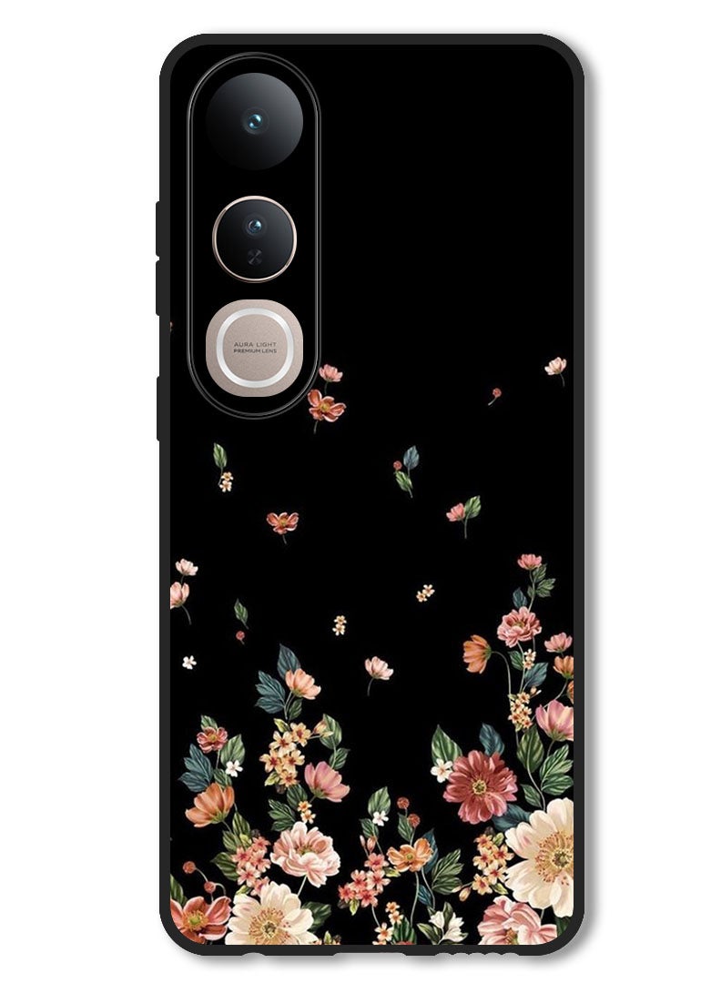 Theodor Case Compatible with Vivo V50 Lite Protection Shockproof Bumper Cover Flowers in Black Background - Image 1