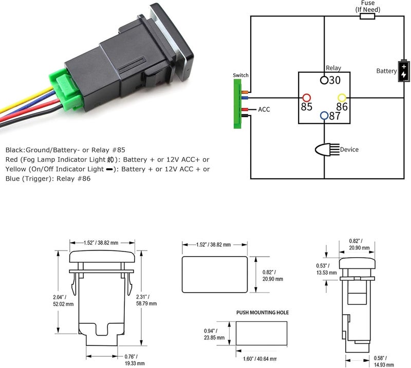 iJDMTOY Factory Style 4-Pole 12V Push Button Switch w/LED Background Indicator Lights Compatible with Fog Lights, DRL, LED Light Bar, etc (39mm Standard Size) - Image 3