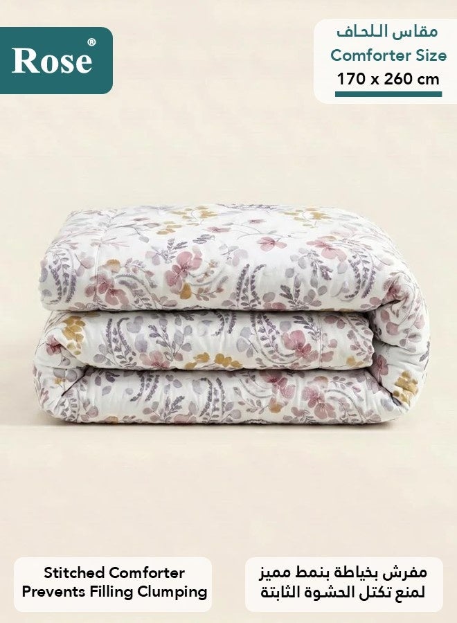 ROSE Floral Comforter Set, Premium Quality Microfiber, 4 Pieces, Fits 120x200 cm Single Size Bed, Soft Cooling Breathable, Stylish Printed Elegance, Extra Twin Size Comforter 170x240 cm, Coral - Image 3