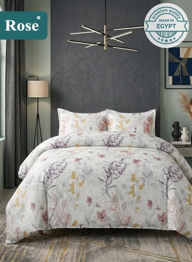 ROSE Floral Comforter Set, Premium Quality Microfiber, 4 Pieces, Fits 120x200 cm Single Size Bed, Soft Cooling Breathable, Stylish Printed Elegance, Extra Twin Size Comforter 170x240 cm, Coral - Image 1