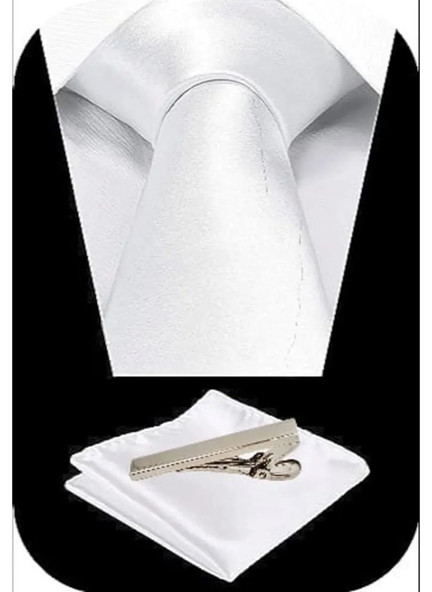 Tezzgelsin Men's Satin Tie Handkerchief and Silver Steel Tie Clip Set