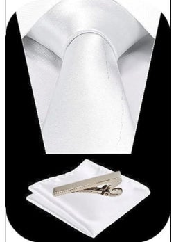 Tezzgelsin Men's Satin Tie Handkerchief and Silver Steel Tie Clip Set  - Image 2