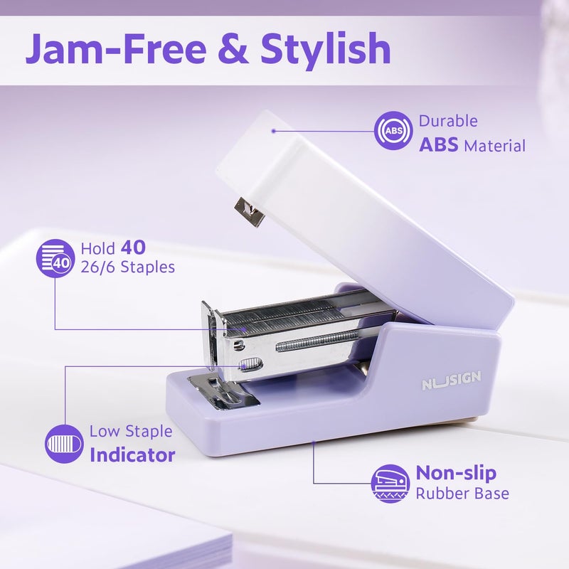NUSIGN Mini Stapler with 830 Staples, Small Cute Desk Staplers, 25 Sheet Capacity, Purple-White Gradient - Image 4
