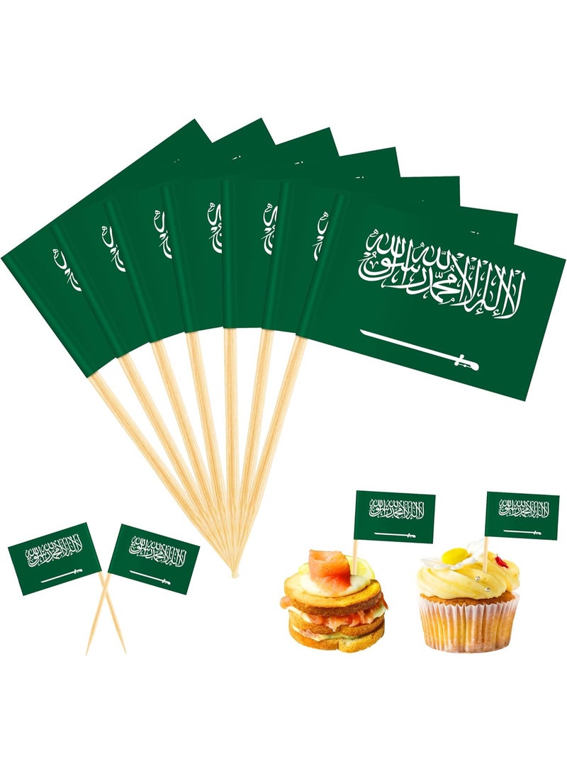 SODANEED 100 pcs Saudi Arabia Flag Toothpick Saudi Arabian Small Mini Cupcake Topper Flags, Cupcake Toppers Decoration for Appetizers Sandwiches Fruits Party Eid al-Fitr Ramadan - Image 1