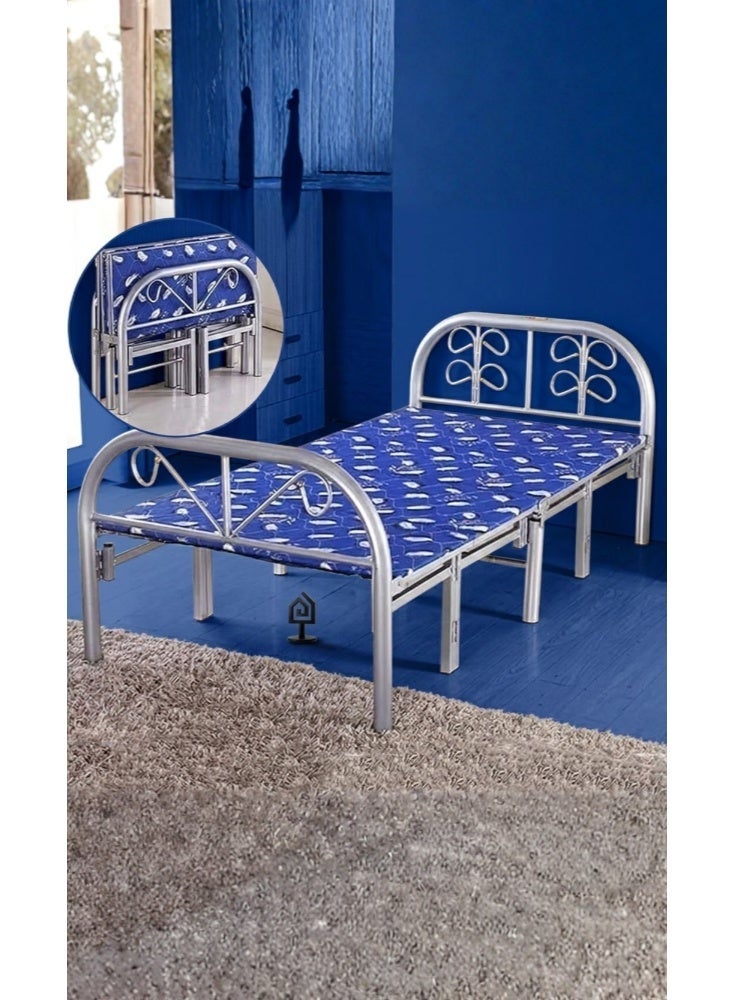 Karnak Kyus Heavy Duty Metal Folding Bed Silver & Blue - Image 3