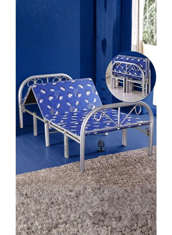 Karnak Kyus Heavy Duty Metal Folding Bed Silver & Blue - Image 4