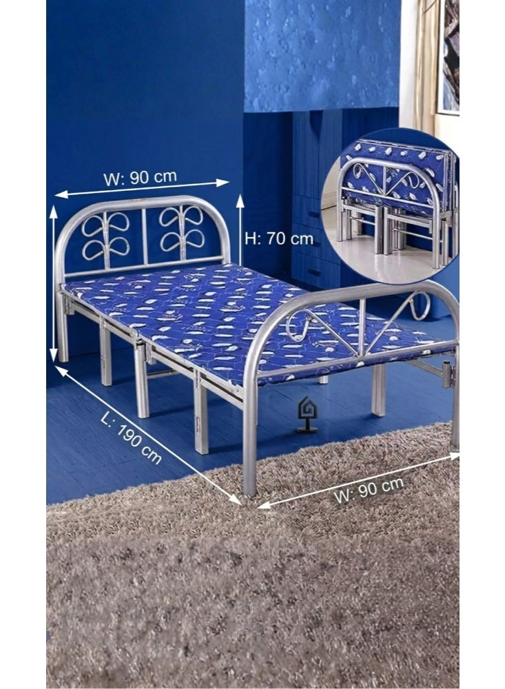 Karnak Kyus Heavy Duty Metal Folding Bed Silver & Blue - Image 5