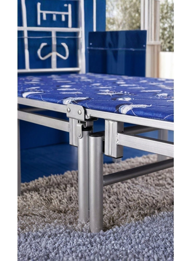 Karnak Kyus Heavy Duty Metal Folding Bed Silver & Blue - Image 2