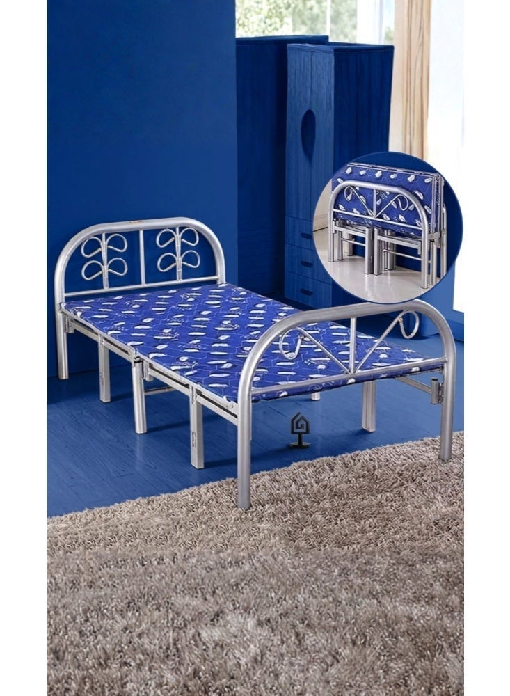 Karnak Kyus Heavy Duty Metal Folding Bed Silver & Blue - Image 1