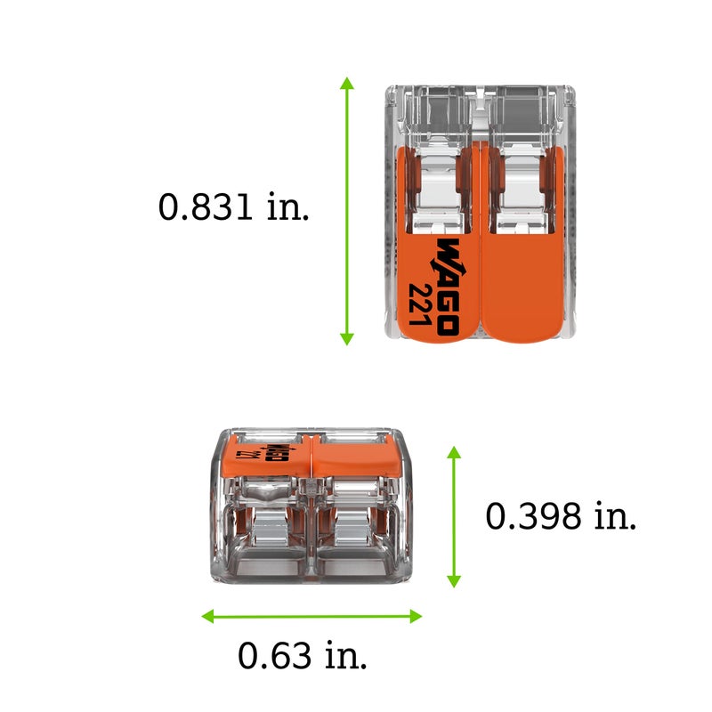 Wago 221-612 | WAGO Lever-NUTSsplicing Connector | for Solid and Stranded Conductors | 2-Conductor with Operating levers | 20-10 AWG | Transparent housing | [Box of 50 Pieces] - Image 2