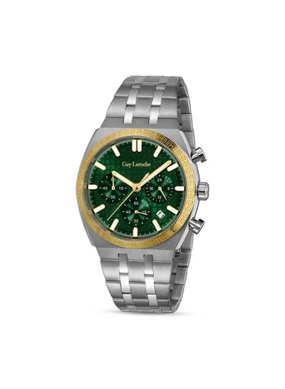 Guy Laroche Green Dial Silver Metal Bracelet Chronograph Watch for Men 41mm