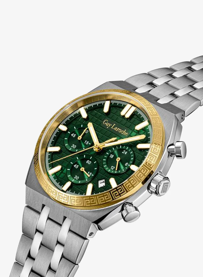 Guy Laroche Green Dial Silver Metal Bracelet Chronograph Watch for Men 41mm