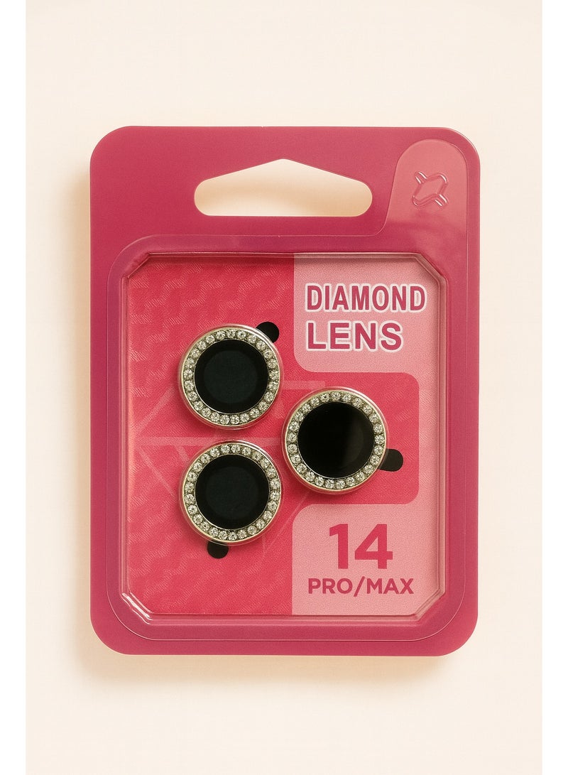 حماية عدسات دايموند لآيفون 14 برو / برو ماكس – إطار ذهبي مرصع بالكريستال لحماية كاميرا فاخرة - Image 1