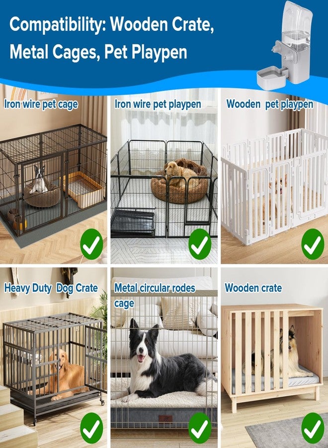 Kenond 50 oz Rabbit Water Dispenser,Gravity Dog Water Bowl Dispenser for Cage,Auto Water Bottle for Ferret,Cat,Dog and Other Animals, Compatible with Widemouth Cages, Wire Cages and Crates(Gary) - Image 2