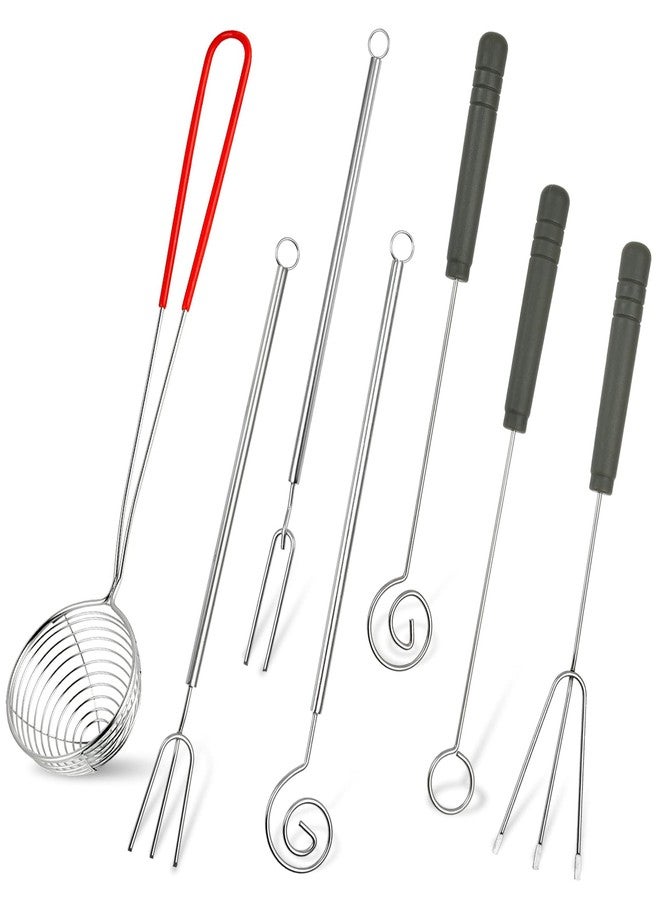 Elesunory 7 Pieces Candy Dipping Tools Chocolate Dipping Fork Spoons Set, Stainless Steel Candy Making Supplies for Decorative Plates, Including 1 pcs Slotted Spoon and 6 pcs Fondue Forks - Image 1