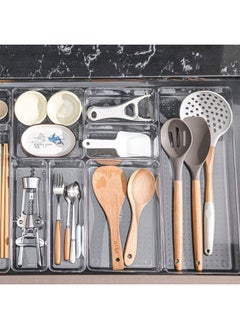 Beauenty Office Drawer Organizer Dividers Set 16 Piece Non-Slip Bathroom Tray Plastic Multifunctional Storage Box Bins for Make-Up Jewellery Kitchen Cupboard (Transparent)  - Image 4