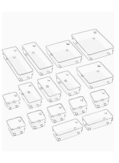 Beauenty Office Drawer Organizer Dividers Set 16 Piece Non-Slip Bathroom Tray Plastic Multifunctional Storage Box Bins for Make-Up Jewellery Kitchen Cupboard (Transparent)  - Image 1