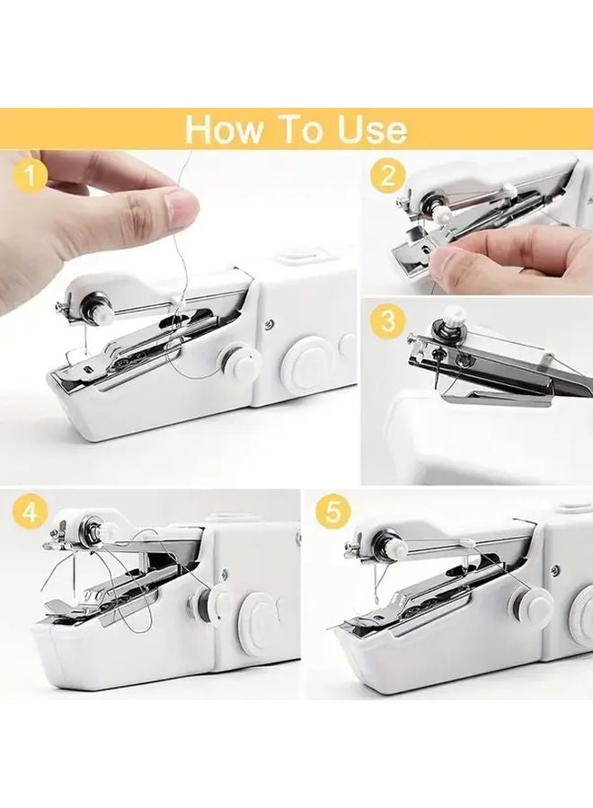 Portable Handheld Sewing Machine Battery Powered Quick Stitch Tool Pearl White Easy Use For Beginners - Image 3