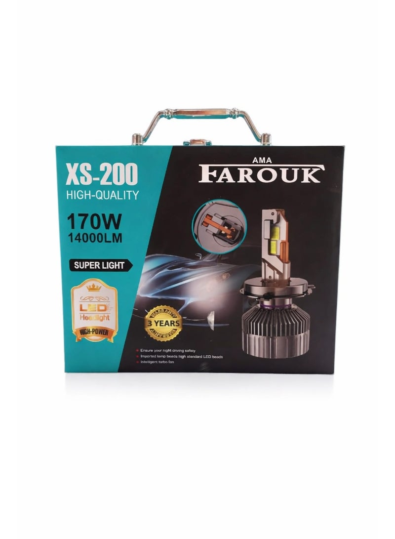 Farouk طقم مصابيح أمامية للسيارة XS-200 H4 LED بقوة إضاءة 14000 لومن، أعلى مستوى إضاءة - Image 1