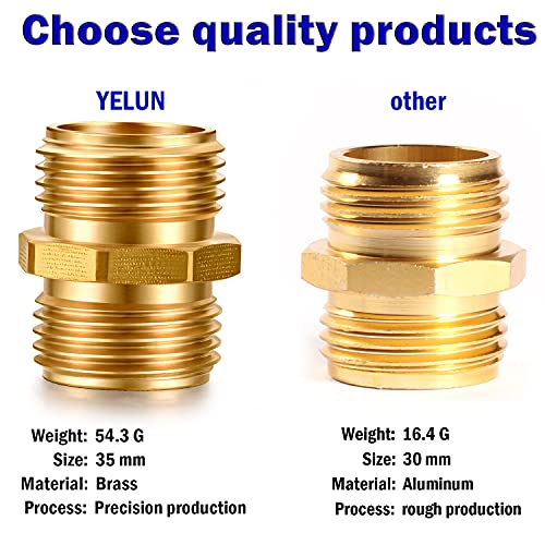 YELUN Solid brass Garden Hose Fittings Connectors Adapter Heavy Duty Brass Repair double male to male faucet leader coupler dual water hose connector(3/4" GHT Double Male) 2 Pcs - Image 3