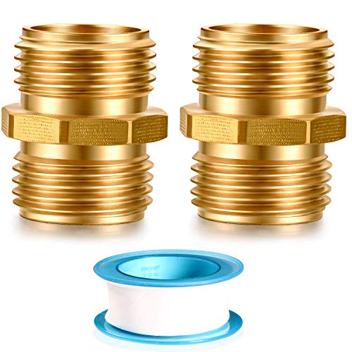 YELUN Solid brass Garden Hose Fittings Connectors Adapter Heavy Duty Brass Repair double male to male faucet leader coupler dual water hose connector(3/4" GHT Double Male) 2 Pcs - Image 1