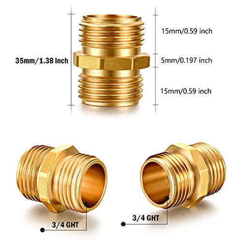 YELUN Solid brass Garden Hose Fittings Connectors Adapter Heavy Duty Brass Repair double male to male faucet leader coupler dual water hose connector(3/4" GHT Double Male) 2 Pcs - Image 2