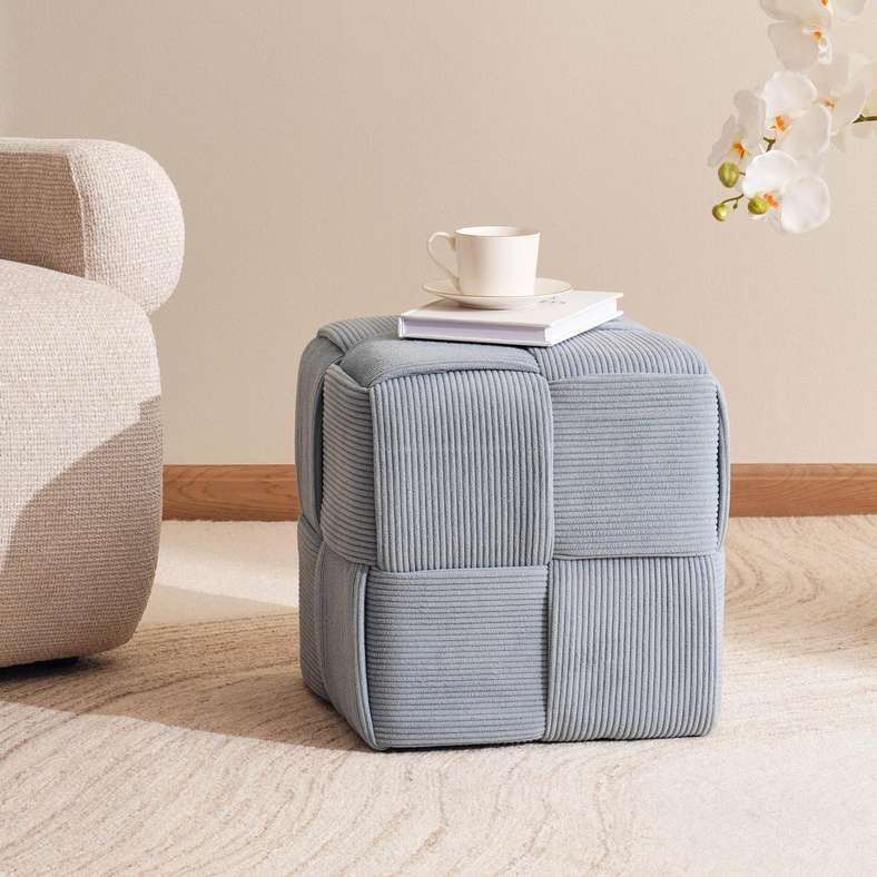 Pan Home Rib Velvet Pouf - Grey